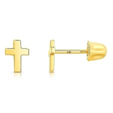 14k Solid Gold Cross Stud Earrings