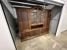 Vintage Wooden China Cabinet with Glass Doors and Storage Drawers