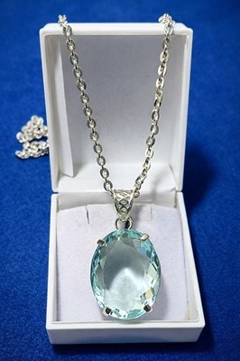 83.95 Ct Aqua Blue Natural Topaz solid Silver Pendant With Chain Loose Gemstone