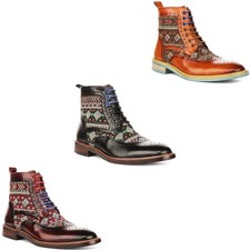 Justinreess England Carlos Leather Brogue Ankle Mens Boot Burgundy US 8 - 13