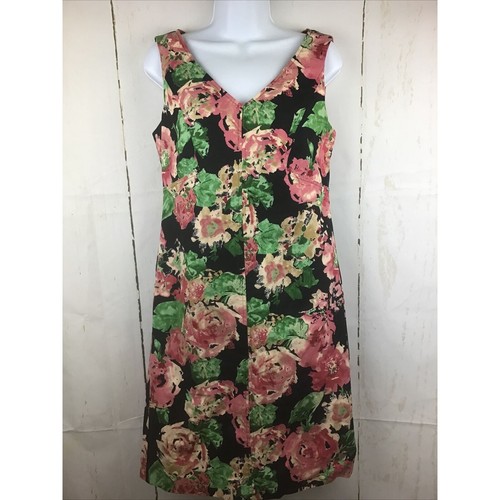 Talbots Stretch Black/Pink/Green Floral Sleeveless V-Neck Sheath Dress Sz. 6