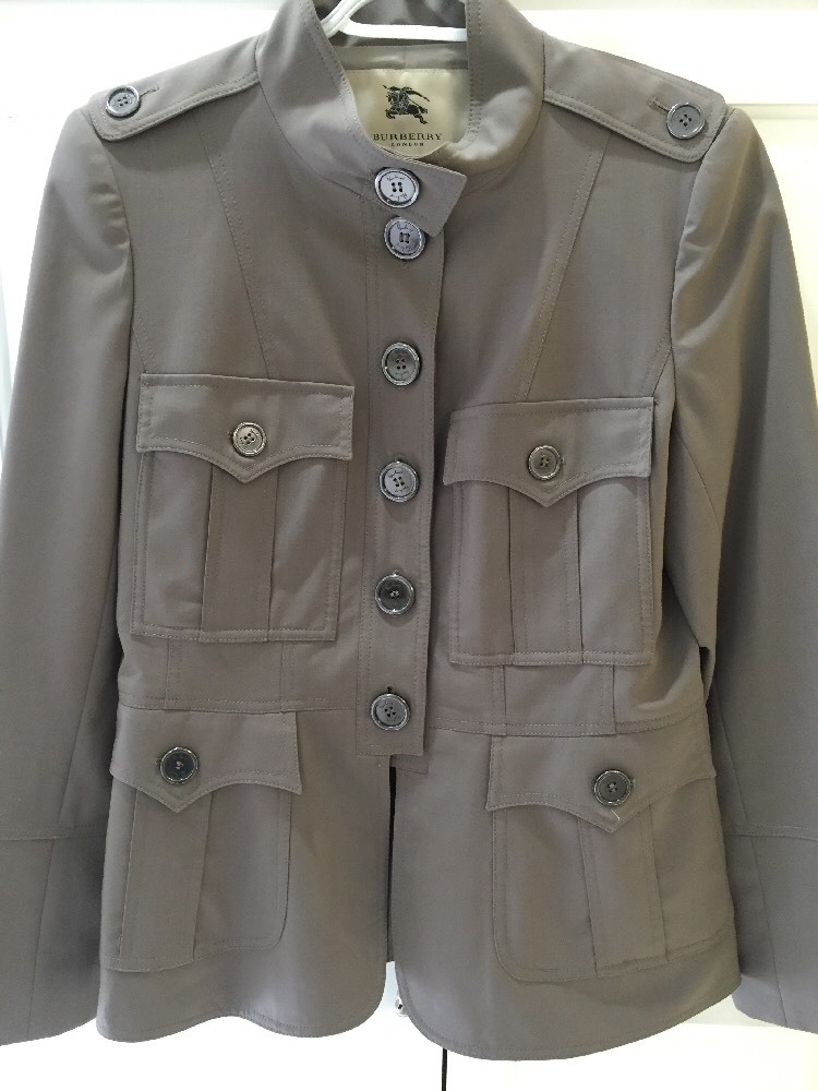 Authentic Burberry Grey Wool Military Style Coat Jacket US 10 UK 12 Excellent