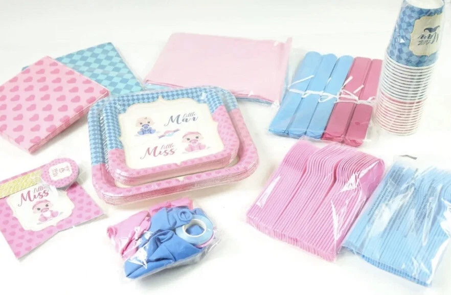 ¿Niño o niña? Kit de fiesta revelación de género para 24 personas globos platos servilletas más Foto 4 de 4