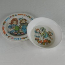 Oneida Deluxe 1969 Raggedy Ann And Andy Round Plate and Bowl Set Vintage FLAW