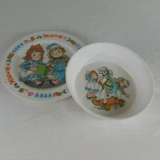 Oneida Deluxe 1969 Raggedy Ann And Andy Round Plate and Bowl Set Vintage FLAW