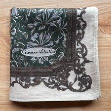 HANDKERCHIEF VINTAGE GREEN FLORAL PATTERNED MEN'S POCKET SQUARE COTTON 18" B0029