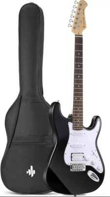 Donner DST-100B 39 Inch Electric Guitar Solid Body Glossy Black Gig Bag
