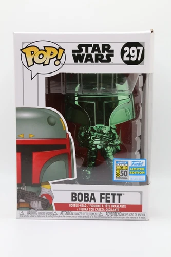 FUNKO POP! STAR WARS GREEN CHROME BOBA FETT #297 (2019 SDCC EXCLUSIVE STICKER)