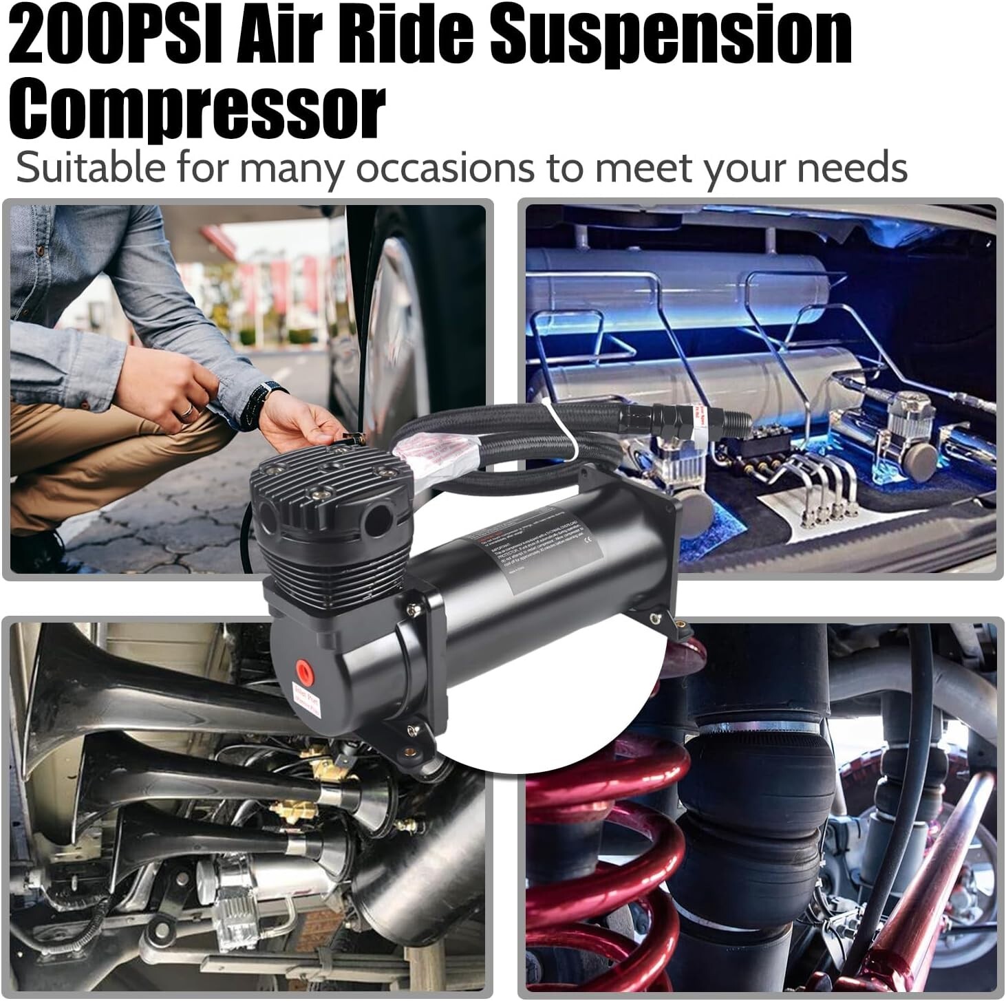 Air Suspension Compressor + 4 Gallon Air Tank  kits with 1/4 NPT Holes For Horns