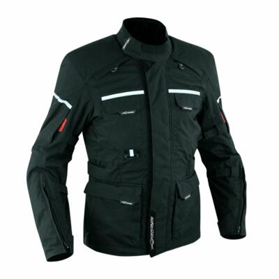 Motorrad Stoff Jacke Wasserdicht Thermopolster Abnehmbar Touring Schwarz
