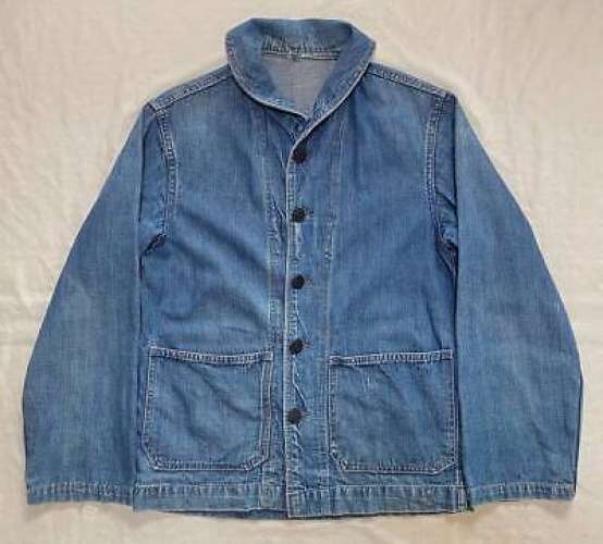 USN 40s Vtg Shawl Collar Denim Work Jacket Coverall Military USN 40s Vtg Shawl Collar Denim Work Jacket Coverall Military