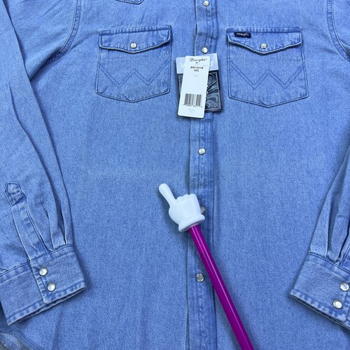 Wrangler Western Shirt XXL Blue Cowboy Cut Pearl Snap Denim Long Sleeve BW1251B - Picture 2 of 12