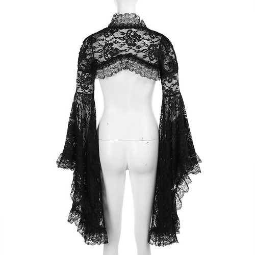 Ladies Summer Party Gothic Flare Sleeve Lace Cape Crop Tops Tee Shirts Blouse UK - Picture 9 of 12