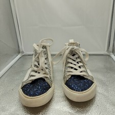 Youth Gap Hi Top Leather Zip Sneakers Size US 3 EUR 33 With Blue Silver Glitter