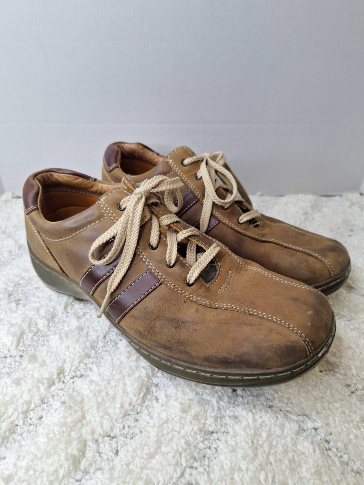 SAOLA Scarpe vintage anni 90 SKECHERS punta quadrata suola a pezzi pelle marrone chiaro da uomo taglia 9 5 Preppy Y2K