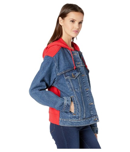 Levi’s Ex-boyfriend Hybrid Trucker Jacket Small Red And Denim NWT - Picture 2 of 2