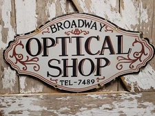 VINTAGE BROADWAY OPTICAL SHOP PORCELAIN SIGN OLD NEW YORK CITY EYE GLASSES DR.