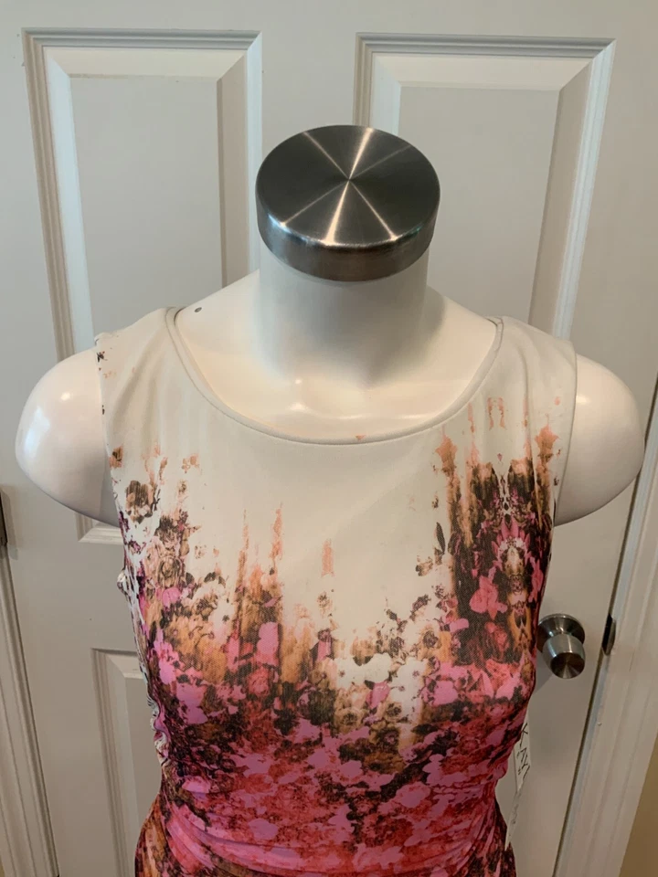 Kay Unger Нью-Йорк белый и розовый цветочный сетки платье без рукавов, размер средний новый - Изображение 2 из 4