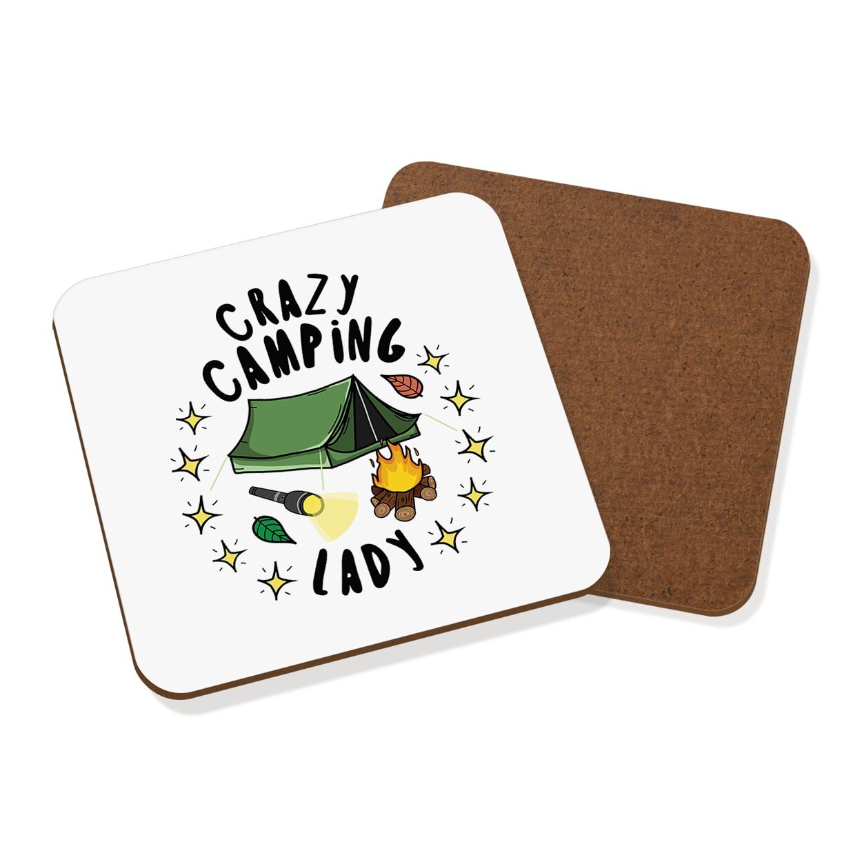 Crazy Camping Lady Stars Coaster Drinks Mat Festival Happy Camper Mothers Day