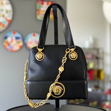 GIANNI VERSACE black leather handbag with gold-tone chain from F/W 1993/94