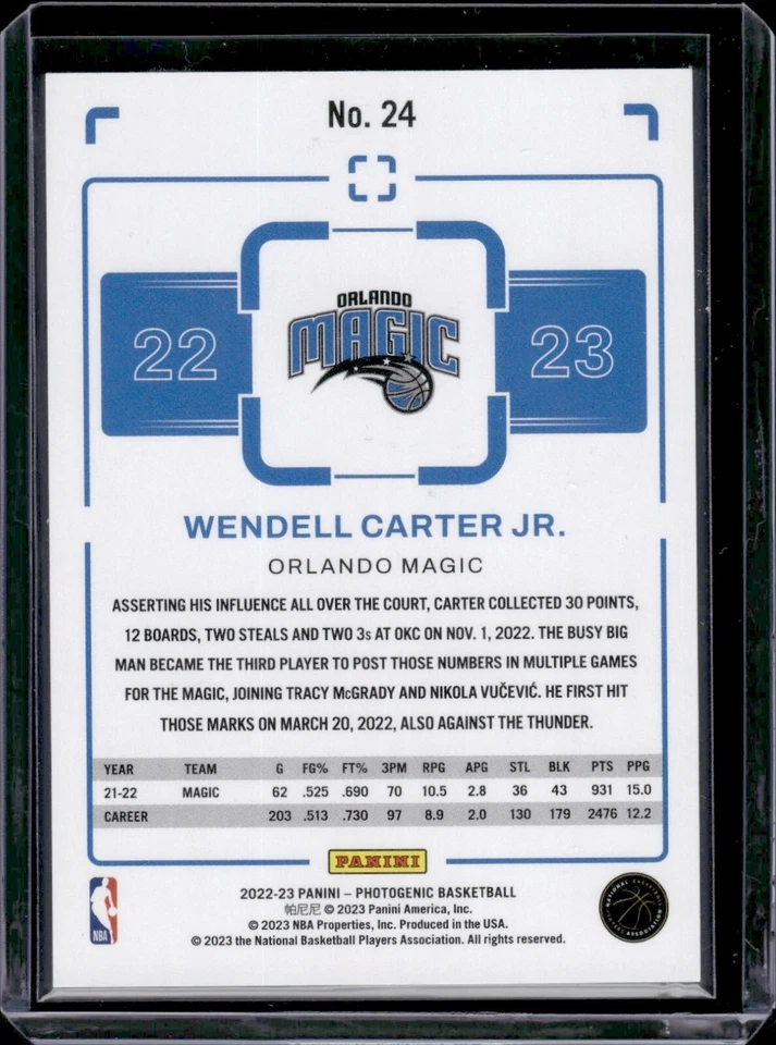 Wendell Carter Jr. 2022-23 Photogenic #24 - AWESOME PHOTO - Above the Rim - Image 2 of 2