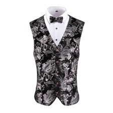 Men Sleeveless Velvet V Neck Gilet Top Fit Waistcoat Vest Foil Print Jacket Coat