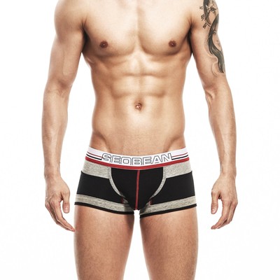 Seobean Men's Cotton Underwear Low-rise Sexy Contrast Color Pouch Boxer Briefs
