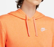 Nike Women's Orange/Heather/White Club Fleece Pullover Hoodie DV5645-871 Sz XS