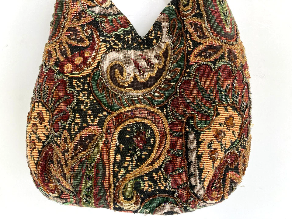 Bolso de noche floral con cuentas monedero vintage años 70 tapiz Foto 4 de 4