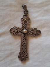 VTG Sterling Silver Filigree Cross Pendant 2 inch Long