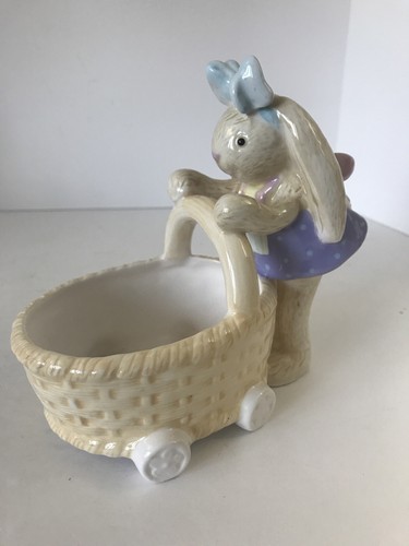 Cochecito de cesta de Pascua empujando conejo niña tazón de caramelo plato plantadora resorte - Imagen 2 de 12