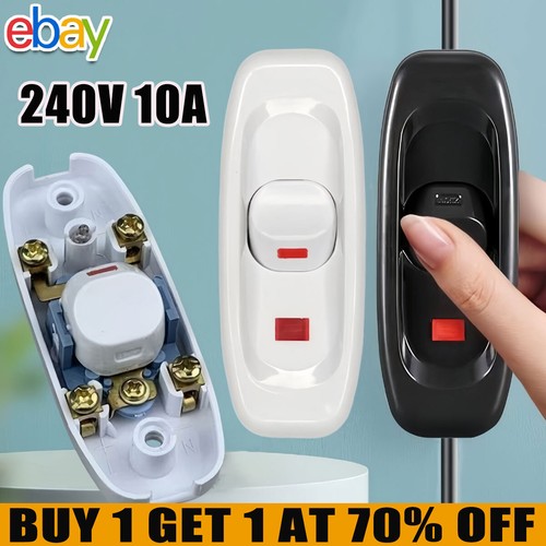 240V 10A Inline ON/OFF Button Table Lamps Desk Light Cord Cable Switch ...