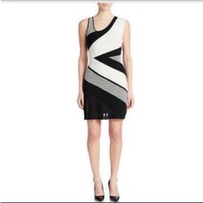 Anthropologie Cluny Women's Pleated Asymmetrical Knit Dress Small Black White