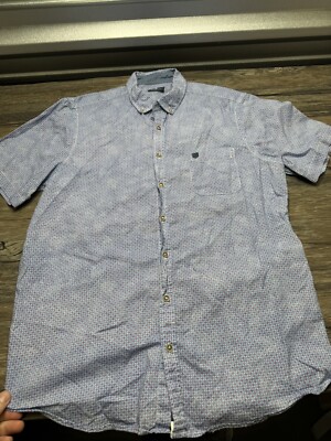 Basefield Men's Fine Poplin Shirt Short Sleeve Casual Button Down Plaid L 41/42