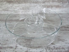 Hand Made COLONY Romania Crystal Clear Glass Sectioned Bowl Tray Chip Dip Server