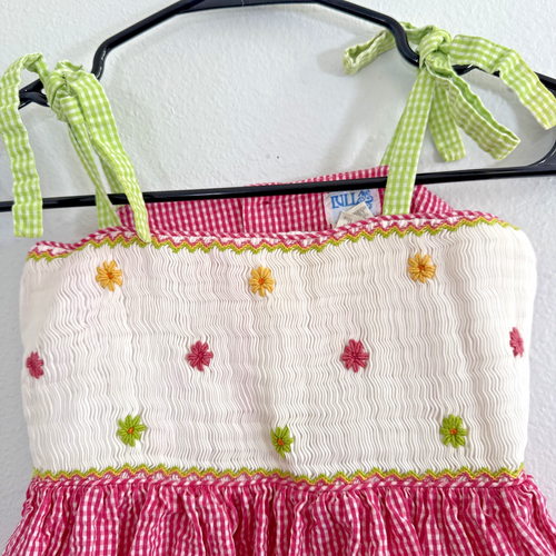 Luli Me Dress Little Girls 6 Gingham Seersucker Embroidered Smoked Summer - Picture 2 of 11