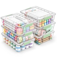 Sooez 6 Pack Pencil Boxes,Extra Large Pencil Case, Plastic Crayon Pen Box C...