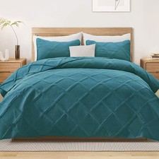 Exclusivo Mezcla Quilt Set Queen Size, Soft Modern Striped Teal Full Queen