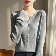 Spring New Wool V-neck Knitted Cardigan Women's Button Jacket Sweater Top 2026