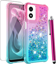 for Moto G Play 2024 Case with Screen ProtectorWomen Girls Cute Glitter Bling