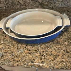 Le Creuset Blue Heritage Stoneware Oval Casserole Baking Dish Set 7.47 And 5.03