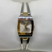 Timex women watch silver gold tone 17mm quartz analog link bracelet 6.5” running