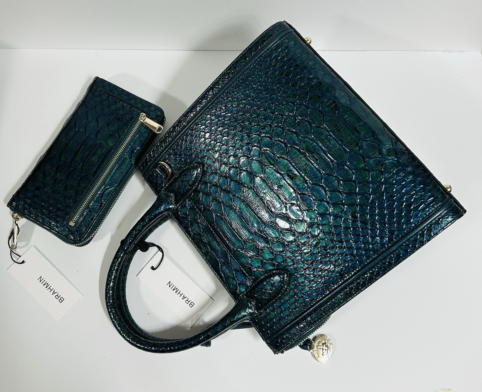 Brahmin Small Caroline Evergreen Kalopsia Leather Satchel & Suri Wallet ---NWT image 7