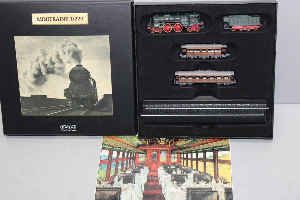 Atlas Standmodell eines Personenzugs CIWL mit Dampflok 1:220 Spur Z OVP #M972