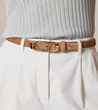 NWT J.Crew $69.50 Skinny oval buckle suede belt, Blonde Espresso, Sz S, M