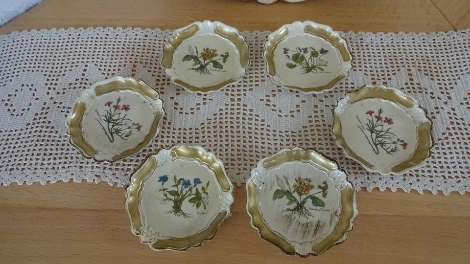 Florentiner Tablett Serviertablett 42,5x29 + 6 Untersetzer Made in Italy Antik - Bild 4 von 4