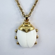 Vintage ALICE CAVINESS Lady Bug Bettle Pendant Necklace Gold Tone 22"