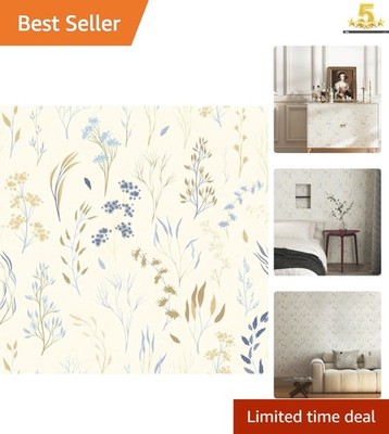Chic Floral Peel-and-Stick Wallpaper - Soft Beige and Blue for Stylish Interiors