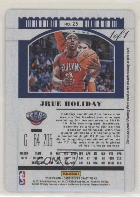 2019 Panini Contenders Draft Picks Printing Plate Magenta 1/1 Jrue Holiday uk2 - Image 2 of 3