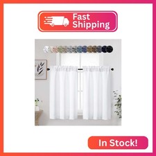 WelvetBLK White Curtains for Bedroom Living Room 45 Inch Length 2 Panels Set, So